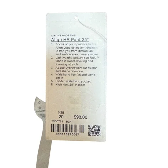 Lululemon Align HR Pant 25" Women's Size 20 Black High Rise Leggings NWT - Picture 5 of 5